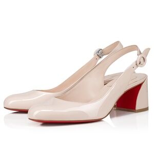 Christian Louboutin So Jane Sling 55 Leche Patent Slingback Sandal Block Heel 38